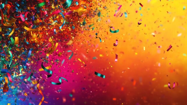 a joyous explosion of vibrant confetti and streamers against a colorful backdrop conveying celebration and festive cheer capturing party atmosphere
