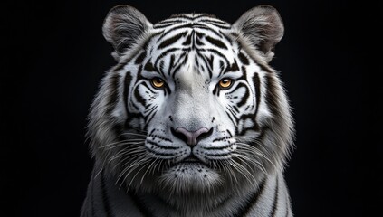 captivating gaze of a white tiger majestic predator portrait on black backdrop showcasing detailed features