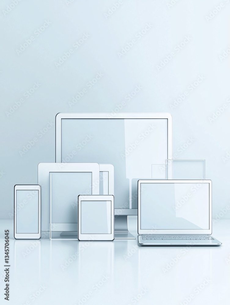 Poster Responsive website design displayed on multiple devices, cross-platform compatibility, modern web development.