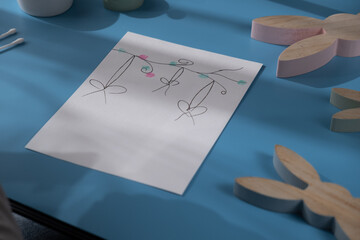 Drawing Easter eggs Storytelling of creating craft Easter greeting card holiday present. Tactile...