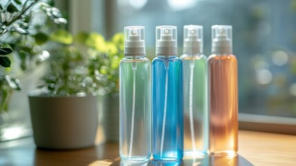 Four Spray Bottles with Natural Background