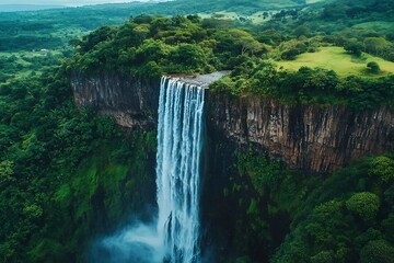Fototapeta premium Aerial view of a waterfall in the jungle