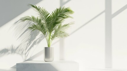 Obraz premium Minimalist plant in a modern planter on a pedestal