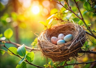 Fototapeta premium Mother's Day Bird Nest Architectural Detail in Spring Sunlight