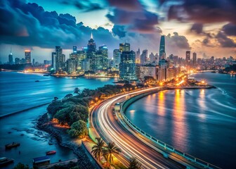 Naklejka premium Mumbai Skyline Night Long Exposure Photography - Cityscape Lights