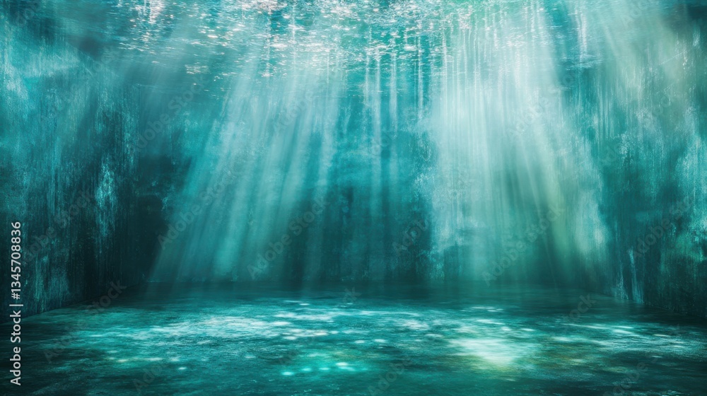 Aufkleber mystical space illuminated by soft teal light with radiant beams filtering through the serene water