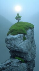 Lone Tree on Misty Mountain Peak.