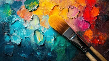 Obraz premium Artist's Paintbrush on Vibrant Oil Paint Palette