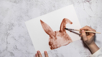 Drawing Easter rabbit bunny Storytelling of creating craft Easter greeting card holiday present....