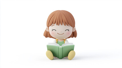 kawaii girl reading book kids background 3d design