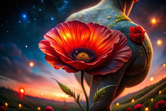 Night Bloom: Poppy Tattoo Design Photography