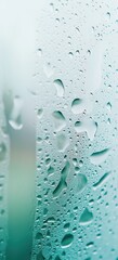 Frosted glass with blue and green hues capturing moisture droplets in soft light