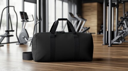 Black Gym Bag in Modern Fitness Center