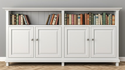 White Wooden Cabinet with Bookshelf and Closed Doors