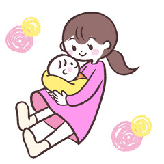 赤ちゃんを抱っこして見つめるママのイラスト