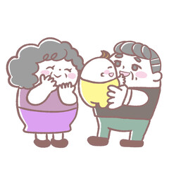 孫を抱くシニア夫婦イラスト