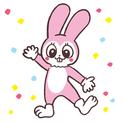 ウサギの着ぐるみと紙吹雪イラスト