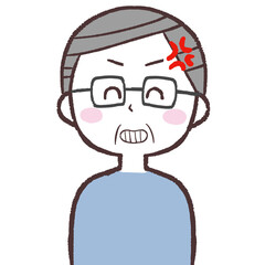 怒りをこらえるメガネシニア男性イラスト
