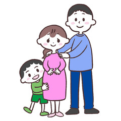 若い三人家族のイラスト