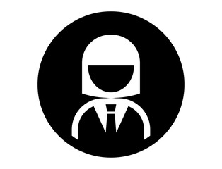 スーツを着た人の丸いシンプルなモノクロ白抜きイラスト