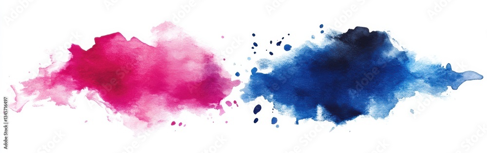 Poster Bold fuchsia and royal blue watercolor splashes create a vibrant contrast in an artistic expression of color