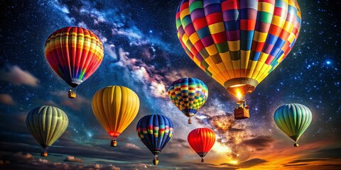 Obraz premium Night Sky, Hot Air Balloons, Stars, Glowing, Festival