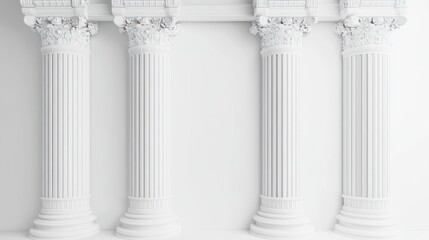 Three white columns, classical style, architectural detail, studio shot, background