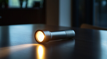 Flashlight and beam of light on a dark background