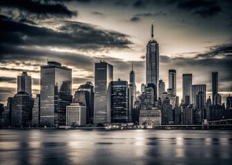 Fototapeta premium NYC Skyline: Dramatic Black and White Documentary Photograph