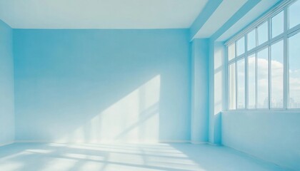 Obraz premium Bright Blue Empty Room with Sunlight Streaming Through Window