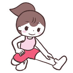 伸脚運動する女性イラスト