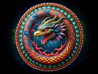 Obraz premium Ouroboros Tattoo Design: High-Detail Serpent Eating Tail Ink Artwork