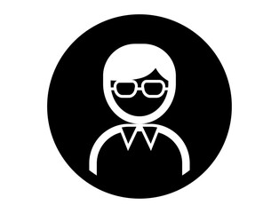 メガネをかけた人の丸いシンプルなモノクロ白抜きイラスト