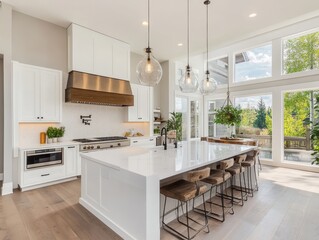 Bright Modern White Kitchen with Large Island and Natural Light