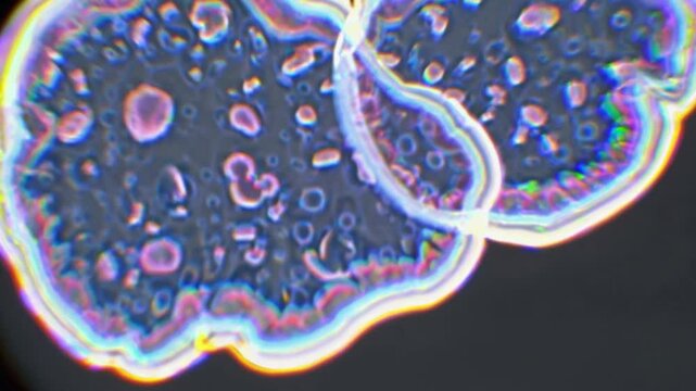 Living cell dividing and multiplying under microscope