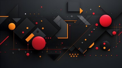 A dynamic interplay of dark shapes and vibrant spheres, a captivating modern abstract design with bold geometric forms and contrasting colors.