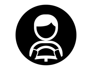 車のハンドルを持つ人の丸いシンプルなモノクロ白抜きイラスト