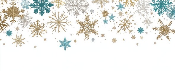 A snowflake with a gold and blue background. A simple vector illustration of snowflakes and stars in gold, silver, and blue colors on a white background.
