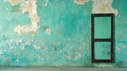 Teal Wall with Weathered Frame: A Street Scene Capture AI Generated
