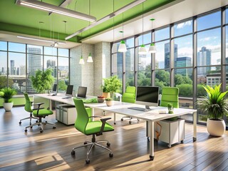 Fototapeta premium Panoramic Office Design: Modern Workspace with Natural Light