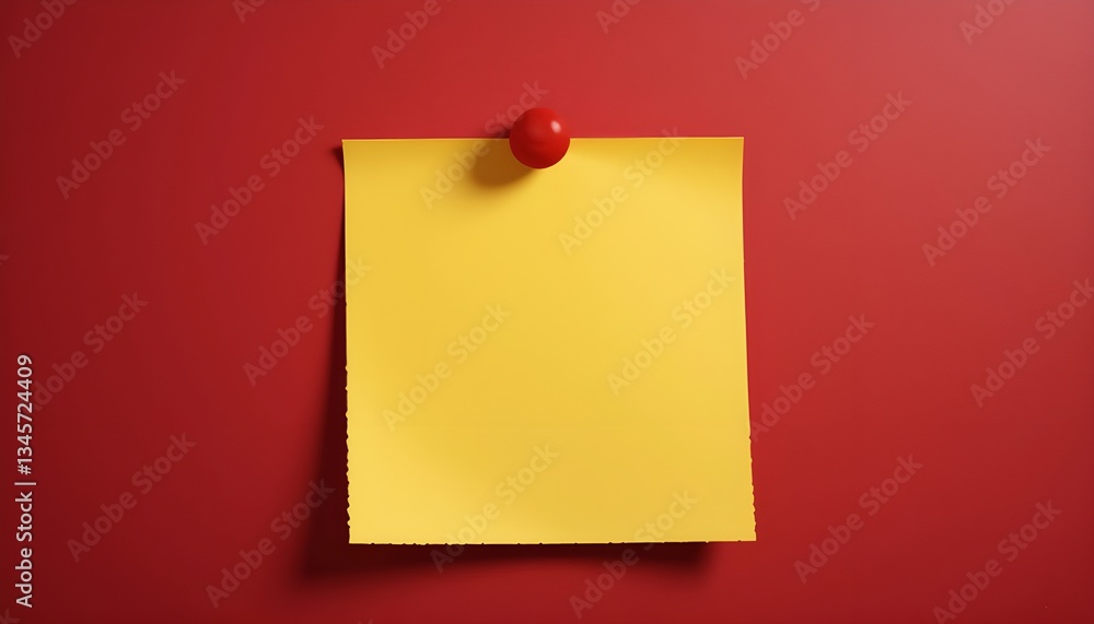 Aufkleber yellow note with red pin on red background
