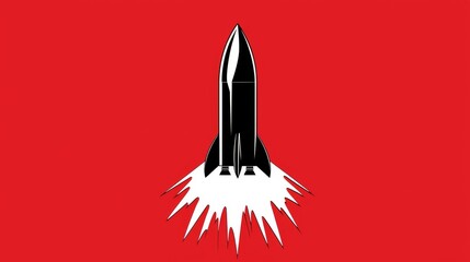 Obraz premium Rocket launch event outer space graphic design red background bold viewpoint innovation