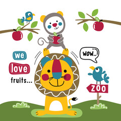 Lion and monkey characters with 