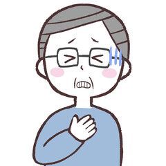 胸をおさえるメガネシニア男性イラスト