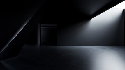 Futuristic black abstract geometric background in 3D rendering, perfect for technology, sci-fi, metaverse, and modern design concepts.