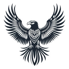 Obraz premium Graceful Eagle Tattoo Clipart with Spread Wings in Monochrome Style