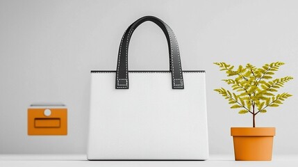 White handbag with plant