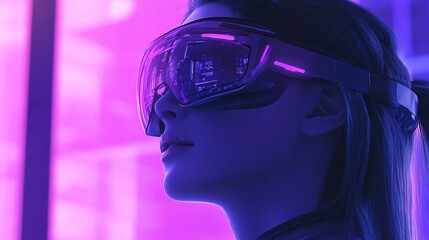 woman wear VR Glasses in metaverse world futuristic