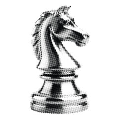 knight chess piece with halftone effect for grunge punk collage design. Vintage photocopy-style vector with grainy textures and noisy gradation dotwork, creating a bold, edgy aesthetic.