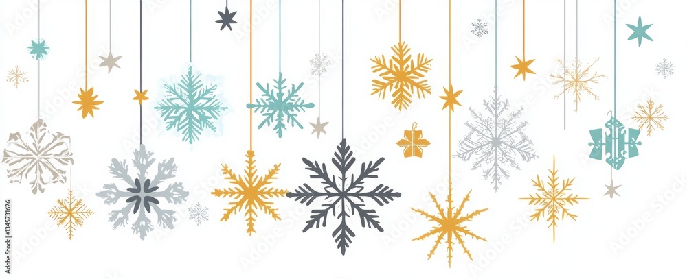 Aufkleber a row of snowflakes hanging from a string. a simple vector illustration of snowflakes and stars in g
